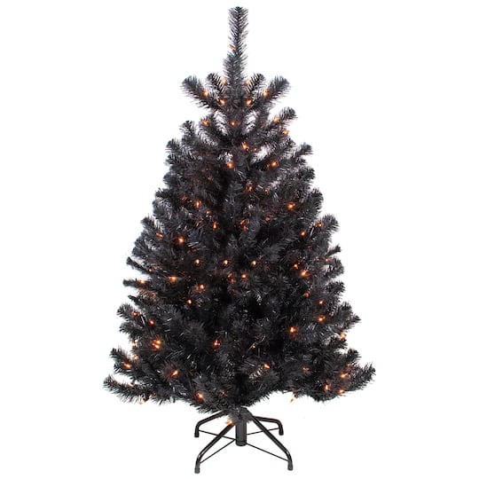 4ft. Pre-Lit Black Noble Spruce Artificial Halloween Tree, Orange Lights